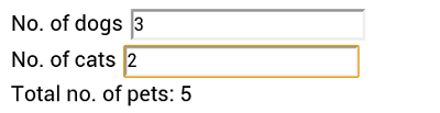 Form with input fields for number of dogs and cats, showing a total of 5 pets.