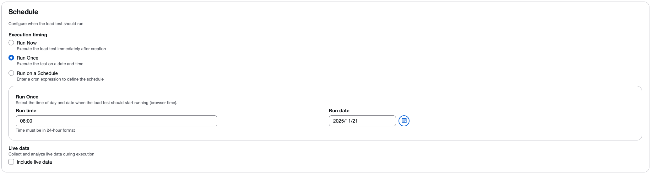 Run Once option with date and time picker