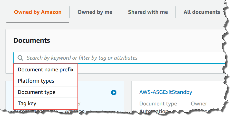 Filter options on SSM Documents page.