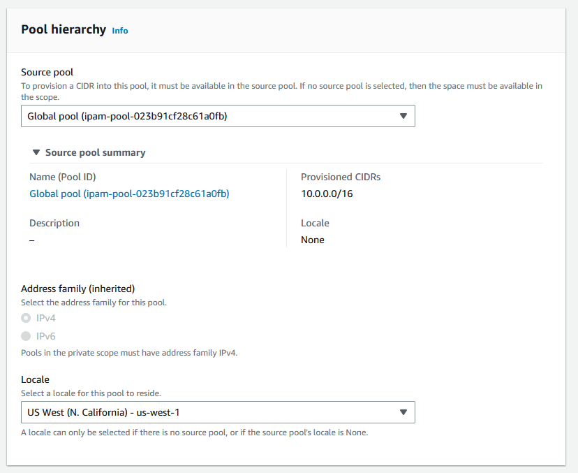 Choosing a source pool in the IPAM console.