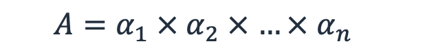 Picture of equation. A = α1 X α2 X ... X αnsubscript>