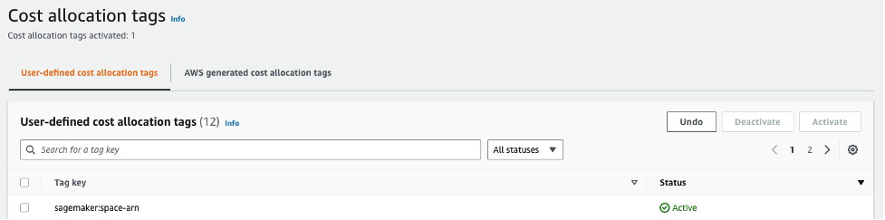 A diagram that shows a space ARN enabled as cost allocation tags on Cost Explorer.
