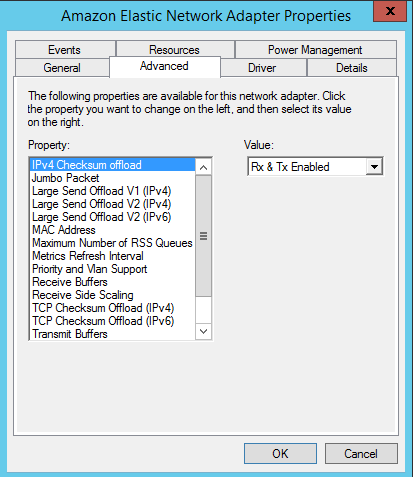 Esempio: proprietà dell'adattatore ENA in Gestione dispositivi di Windows.