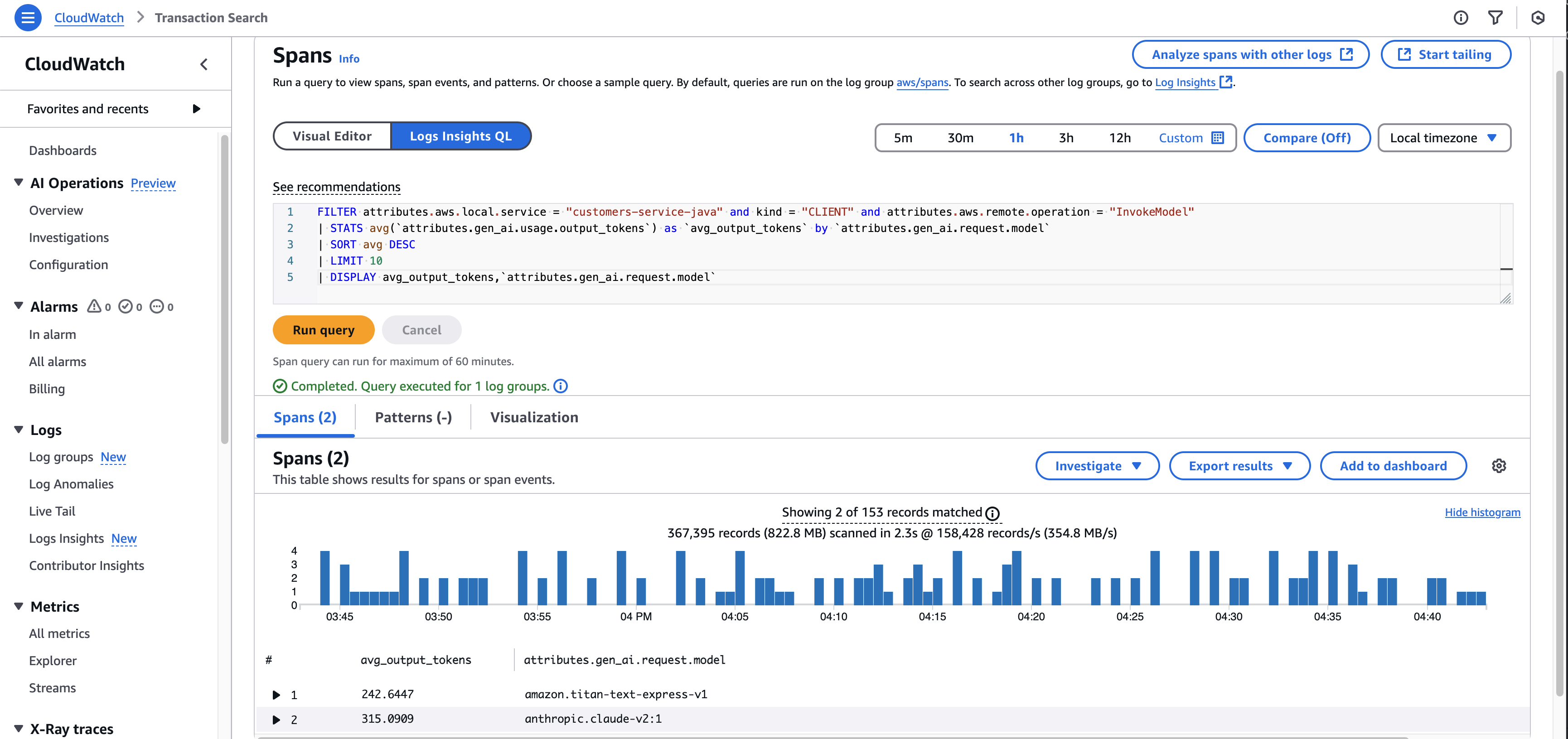 Attributi di IA generativa che utilizzano Application Signals.