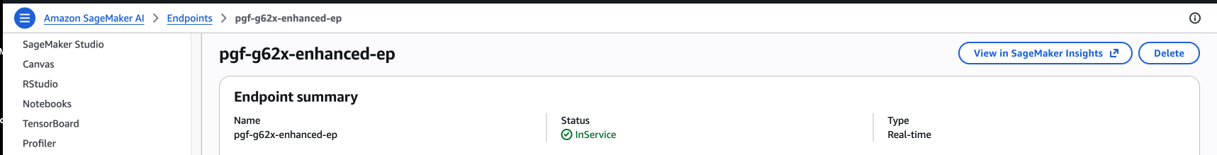 Pagina dei dettagli dell'endpoint che mostra il pulsante Visualizza in SageMaker AI Insights.