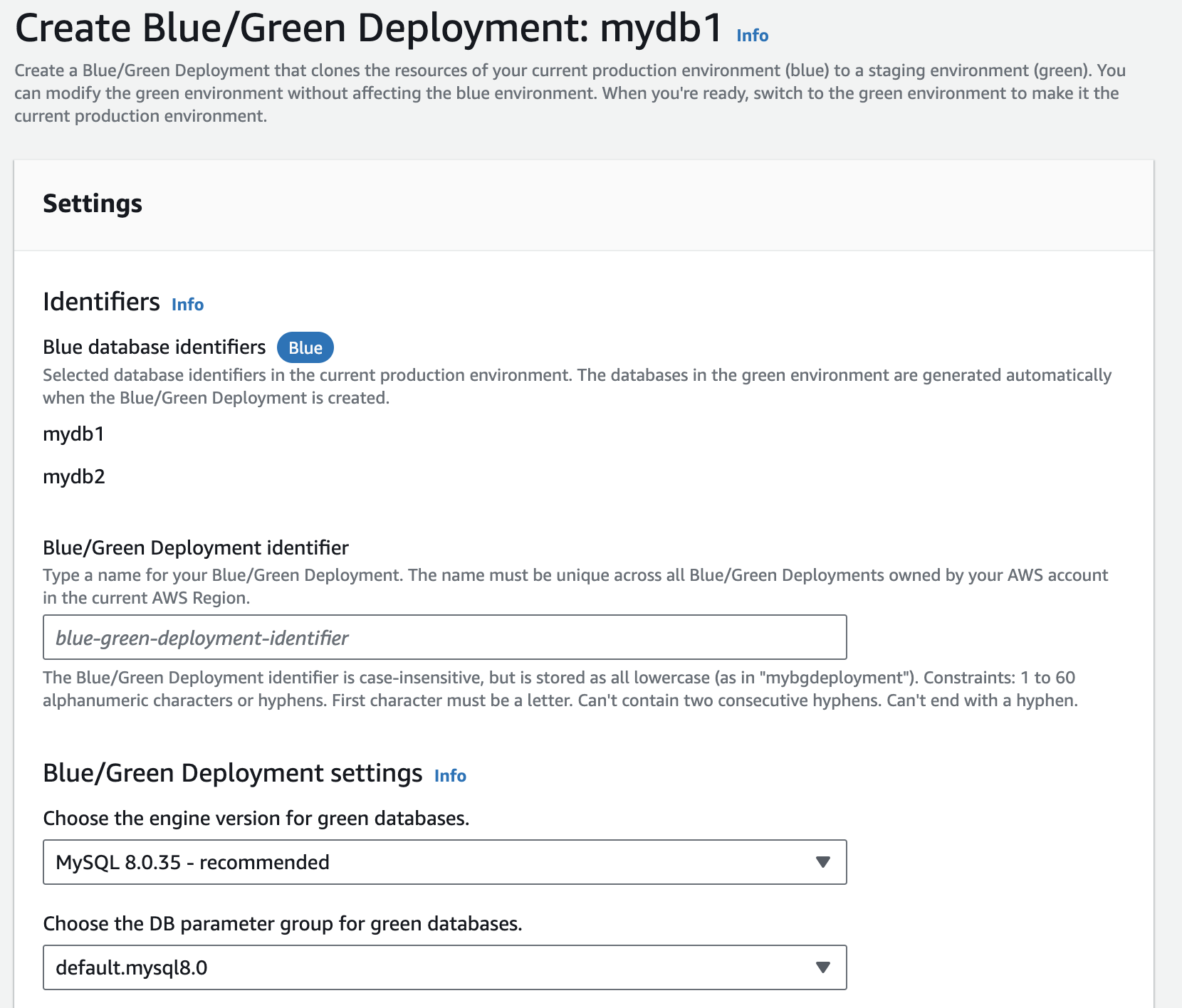Creazione dell'implementazione blu/verde