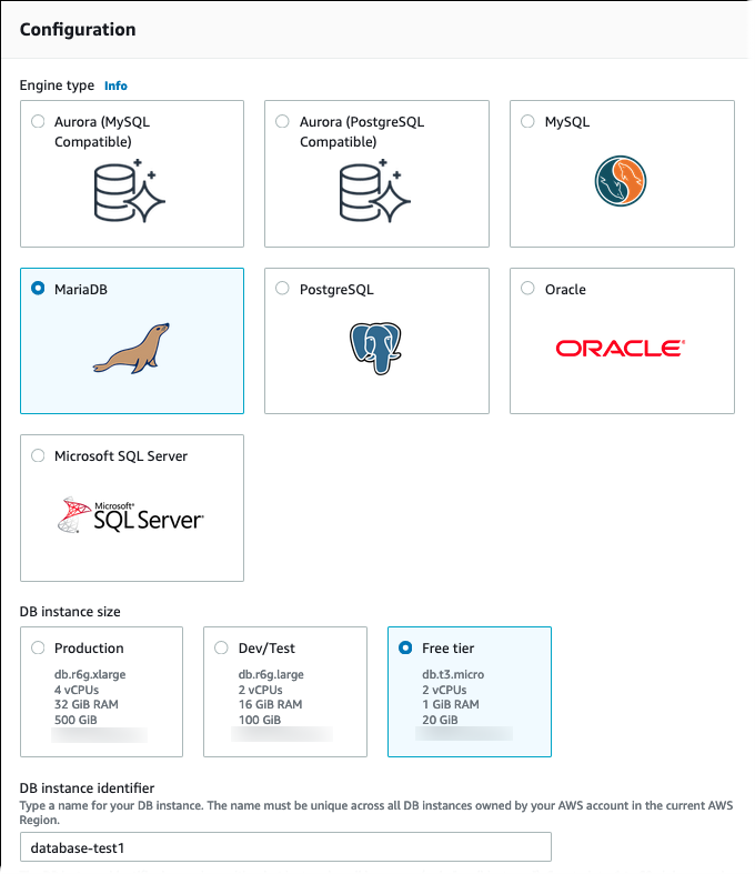 Pagina Crea database.