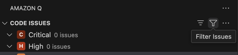 L'icona del filtro nella scheda Code Issues inVisual Studio Code.