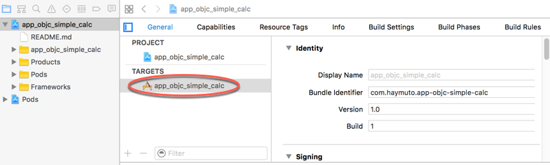 Trovare la destinazione in Xcode.