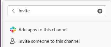 Schermata che illustra l'invito di un canale Slack all'app Supporto AWS .