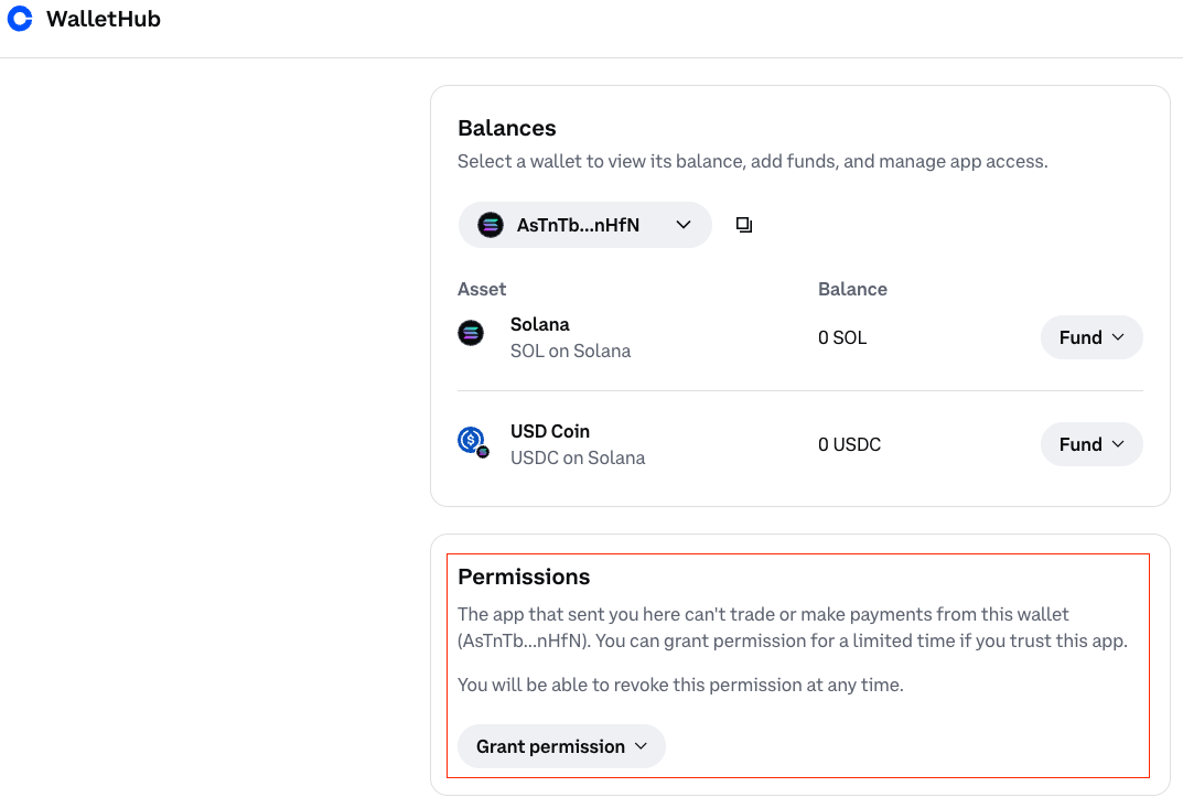 Coinbase WalletHub per il finanziamento e la concessione di autorizzazioni