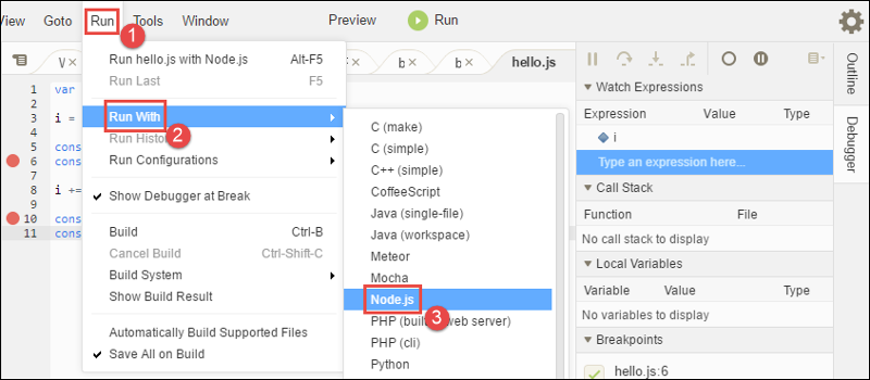 Finestra Debugger