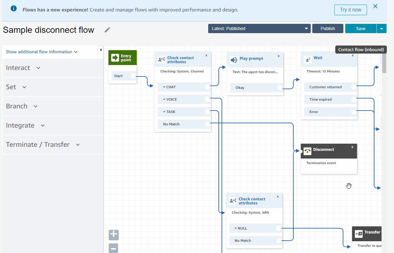 L'aspetto aggiornato del block dock, dei blocchi e del flow designer canvas.