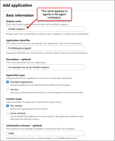La sezione Informazioni di base, configurata per Profile explorer nell'area di lavoro dell'agente.
