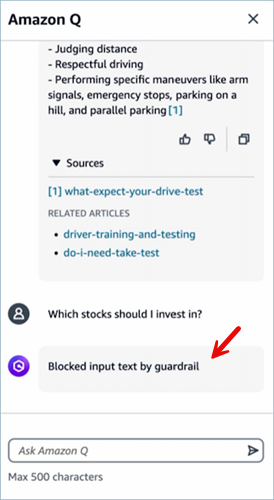 Un esempio di messaggio guardrail predefinito visualizzato da un cliente.