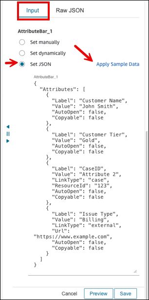 L'opzione Applica dati di esempio nel blocco Mostra visualizzazione.