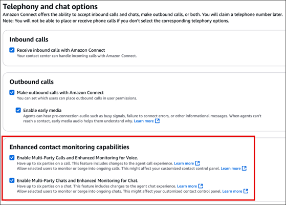 La pagina delle opzioni di telefonia e chat, la sezione relativa alle funzionalità avanzate di monitoraggio dei contatti.