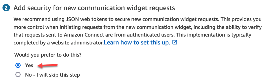 L'attivazione della sicurezza per le nuove richieste di widget di comunicazione.