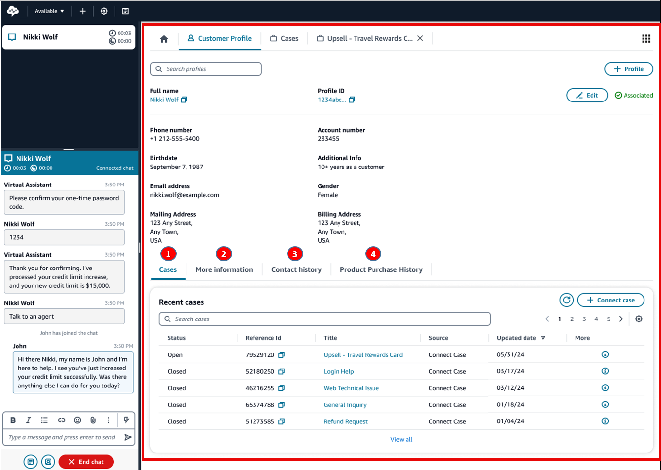 La scheda del profilo del cliente nell'applicazione dell'agente.