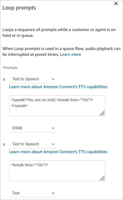 tempo di pausa = 10 secondi nella text-to-speech scatola.