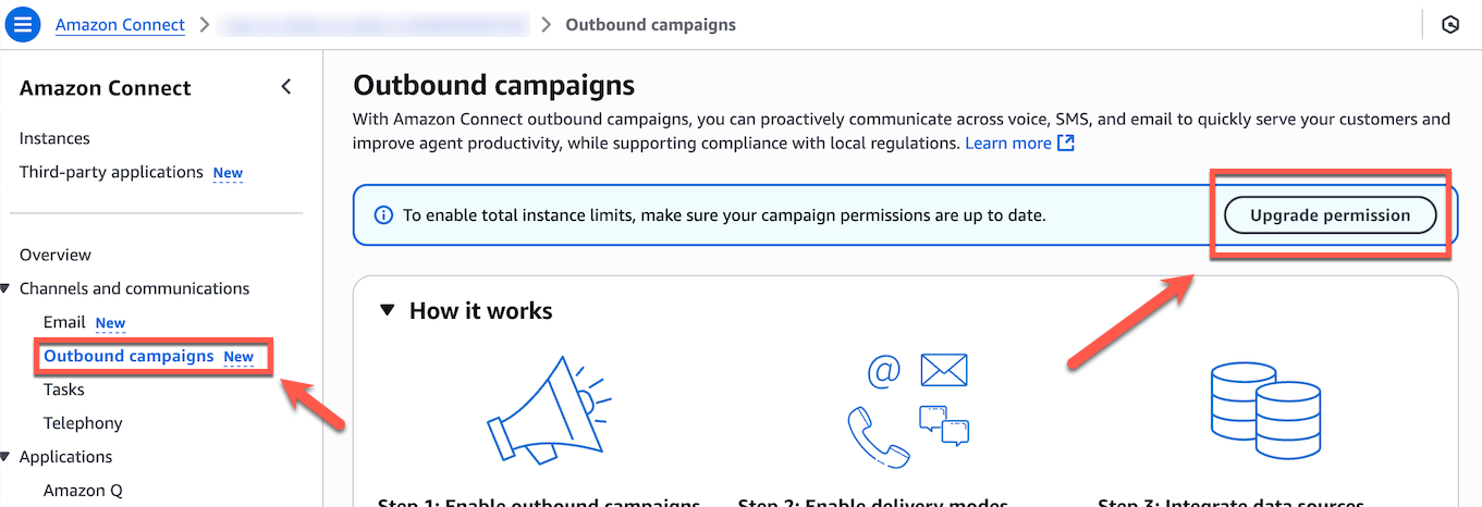 Pulsante di autorizzazione all'aggiornamento nella sezione Campagne in uscita del sito Web di amministrazione Connect Customer