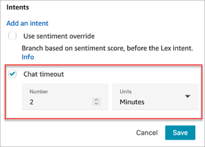 La sezione Intenti della pagina delle proprietà, l'opzione Timeout chat.