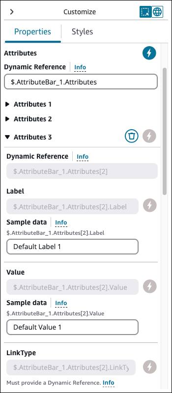Tutte le proprietà di AttributeBar sono impostate su dynamic.