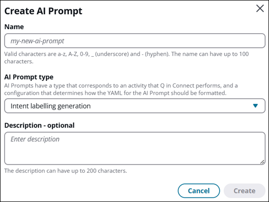La finestra di dialogo Create AI Prompt.