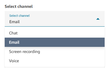 Il menu a discesa del canale che mostra le opzioni Chat, Registrazione dello schermo e Voce.