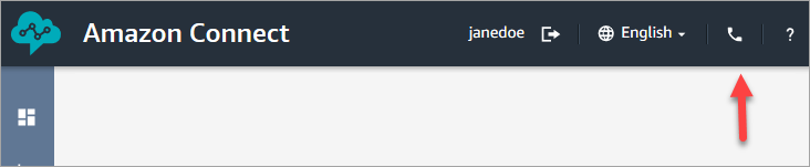 Il sito web Amazon Connect di amministrazione, icona del telefono nell'angolo in alto a destra.