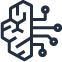 Brain icon with circuit board pattern representing artificial intelligence or machine learning.