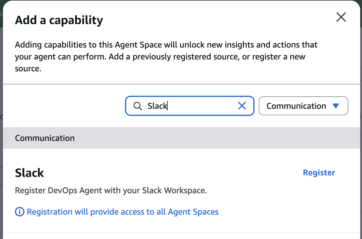 Aggiungi una finestra di dialogo delle funzionalità che mostra Slack in Comunicazione con l'opzione Registra.