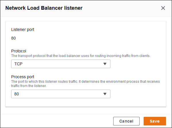 Finestra di dialogo dei listener di Network Load Balancer