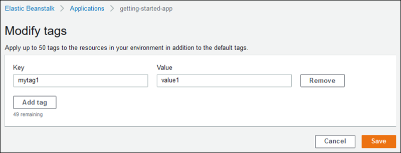 Pagina di configurazione Modify tags (Modifica tag)