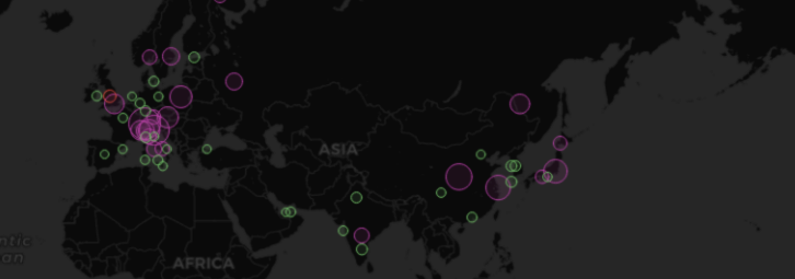 Un'immagine che mostra un esempio di visualizzazione di una mappa geografica a Grafana.