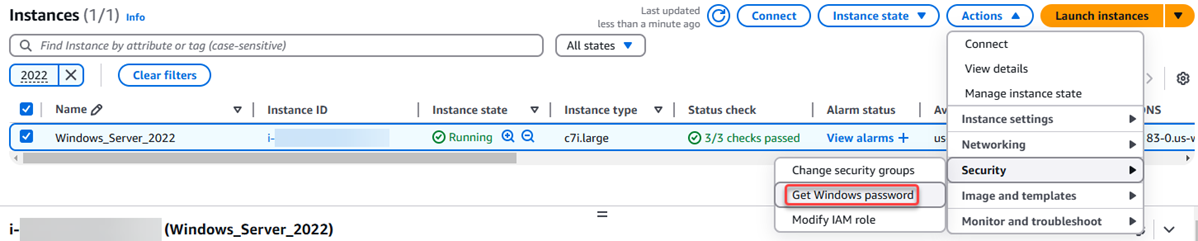 Ottenere la password di amministratore predefinita di Windows Server nella EC2 console Amazon.