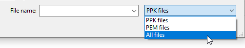 Impostazione dell'estensione del file nella finestra di dialogo aperta FileZilla