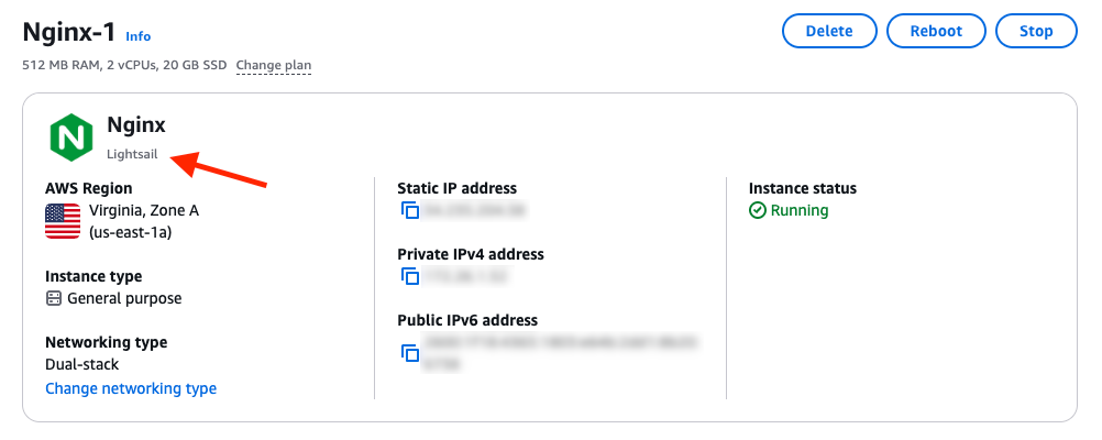 Fornitore del blueprint Nginx nella pagina di gestione delle istanze
