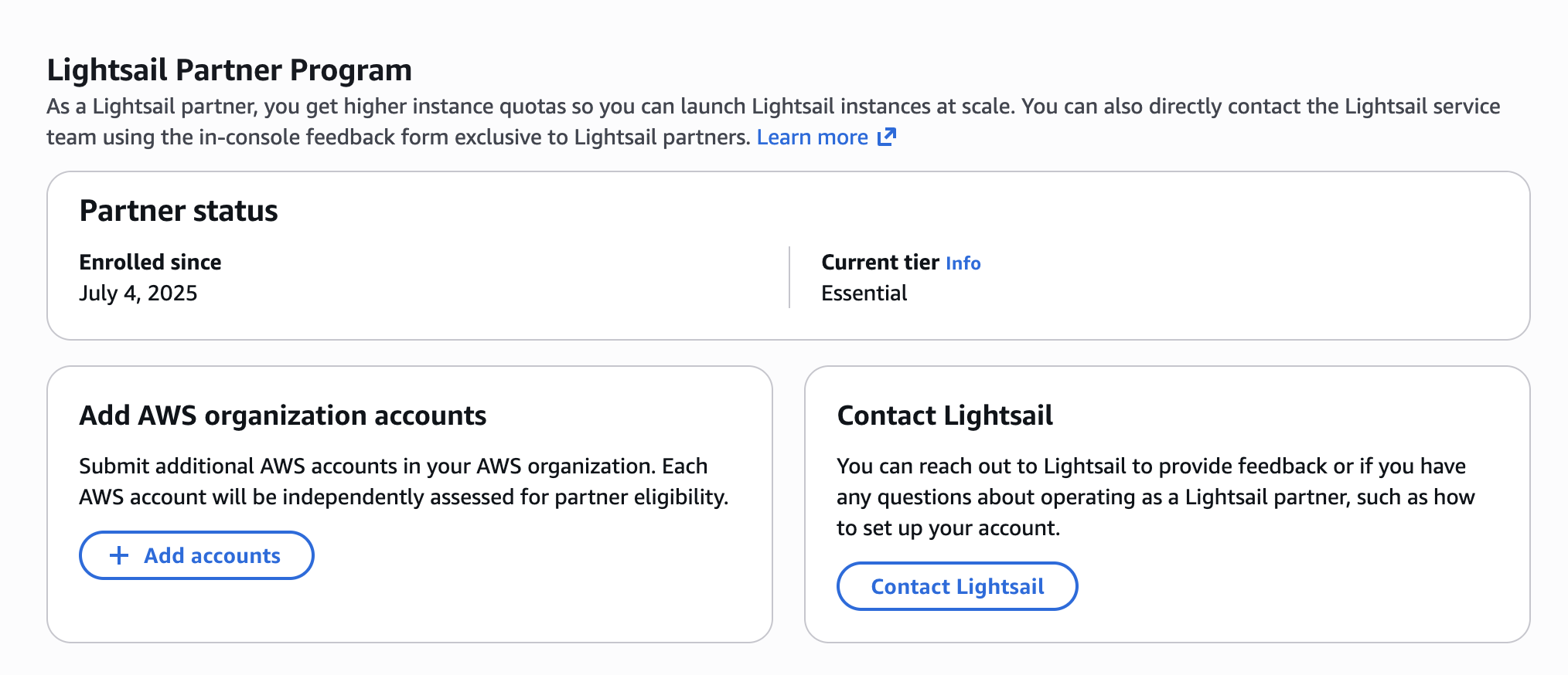 Sezione partner Lightsail nella console Lightsail.