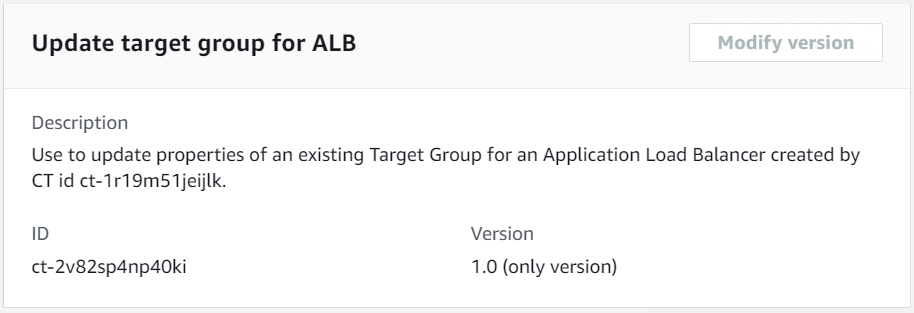 Form to update properties of an existing Target Group for an Application Load Balancer.