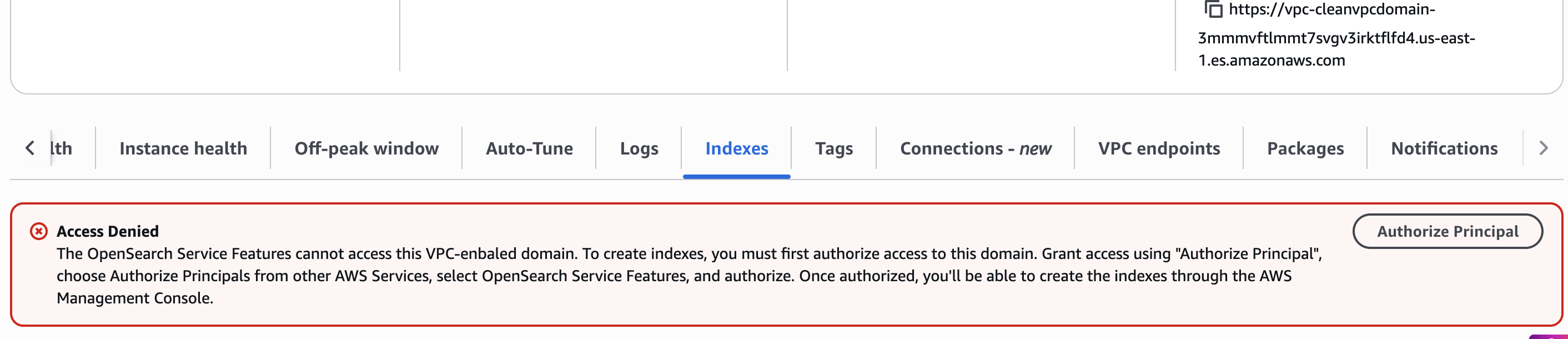 Scheda Indici che mostra un banner di accesso negato con un pulsante Autorizza principale.