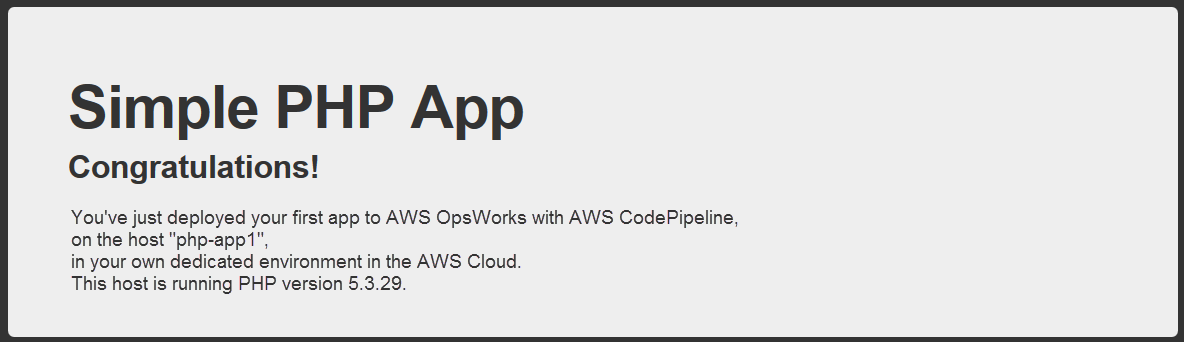 Confirmation message for successful deployment of a PHP app to OpsWorks using AWS CodePipeline.