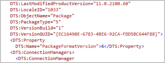 Pacchetto SSIS in formato XML