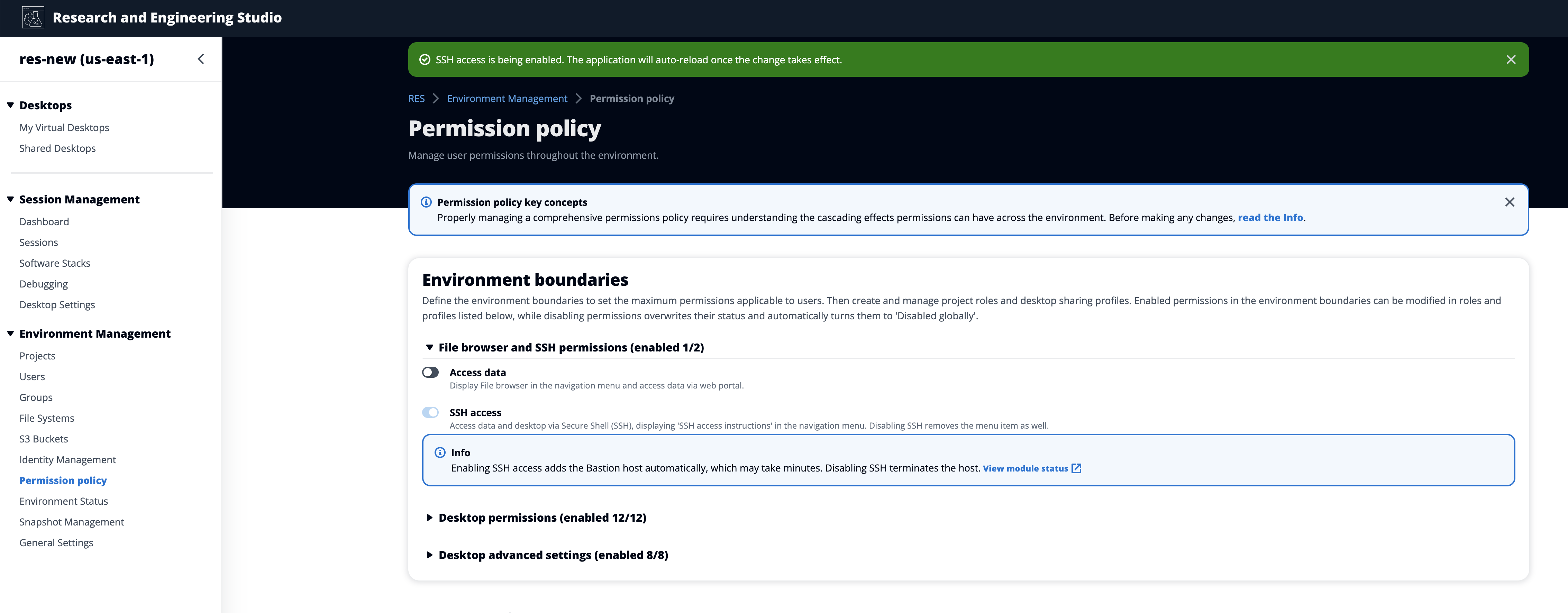 Il banner informativo viene visualizzato nella pagina della politica di autorizzazione in Gestione dell'ambiente nella console di amministrazione
