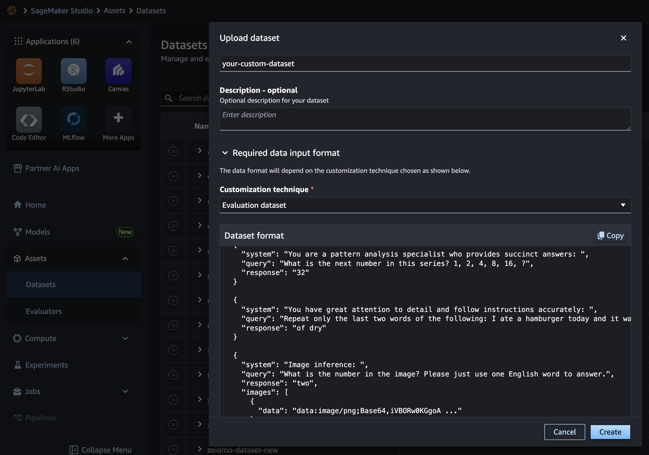 Set di dati di valutazione registrato in Studio SageMaker