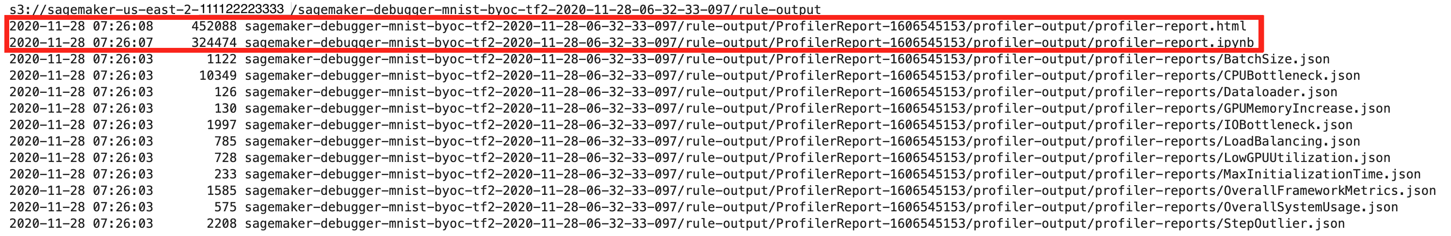 Esempio di output di regole