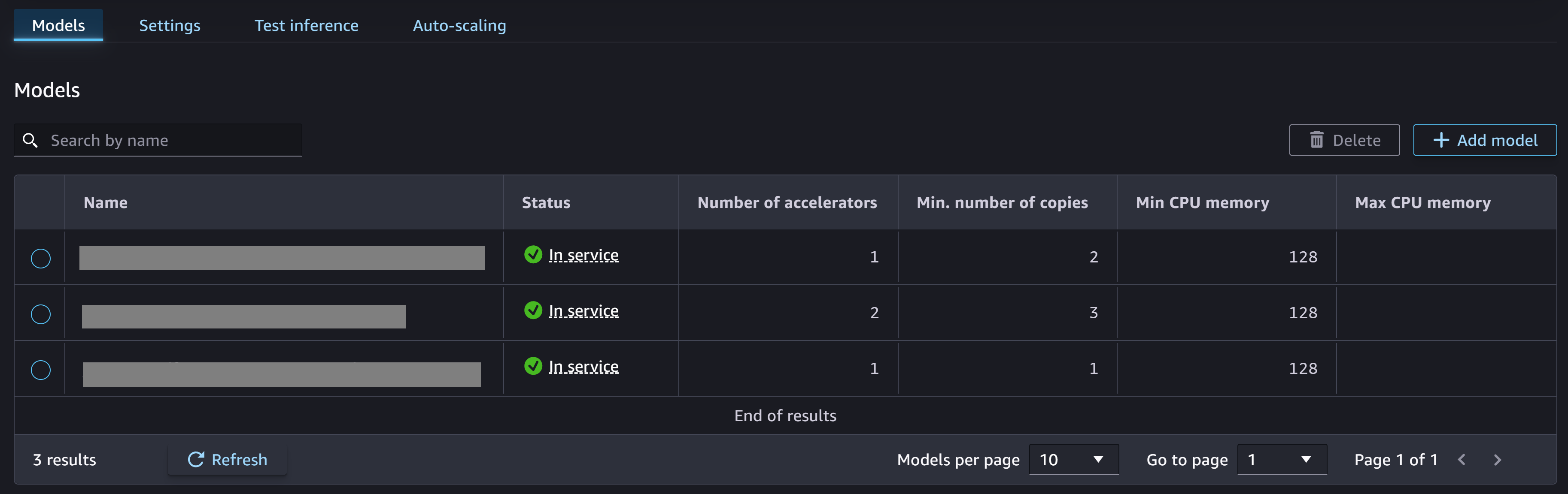 Screenshot della pagina principale di un endpoint con più modelli implementati.