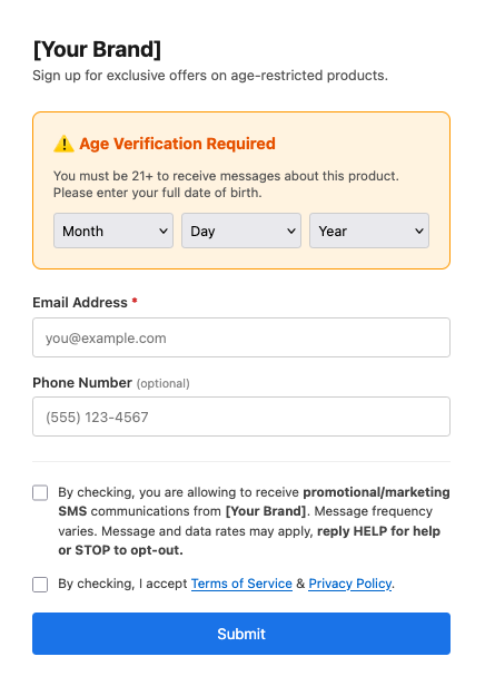 Age-restricted attivazione dei contenuti con DOB age gate