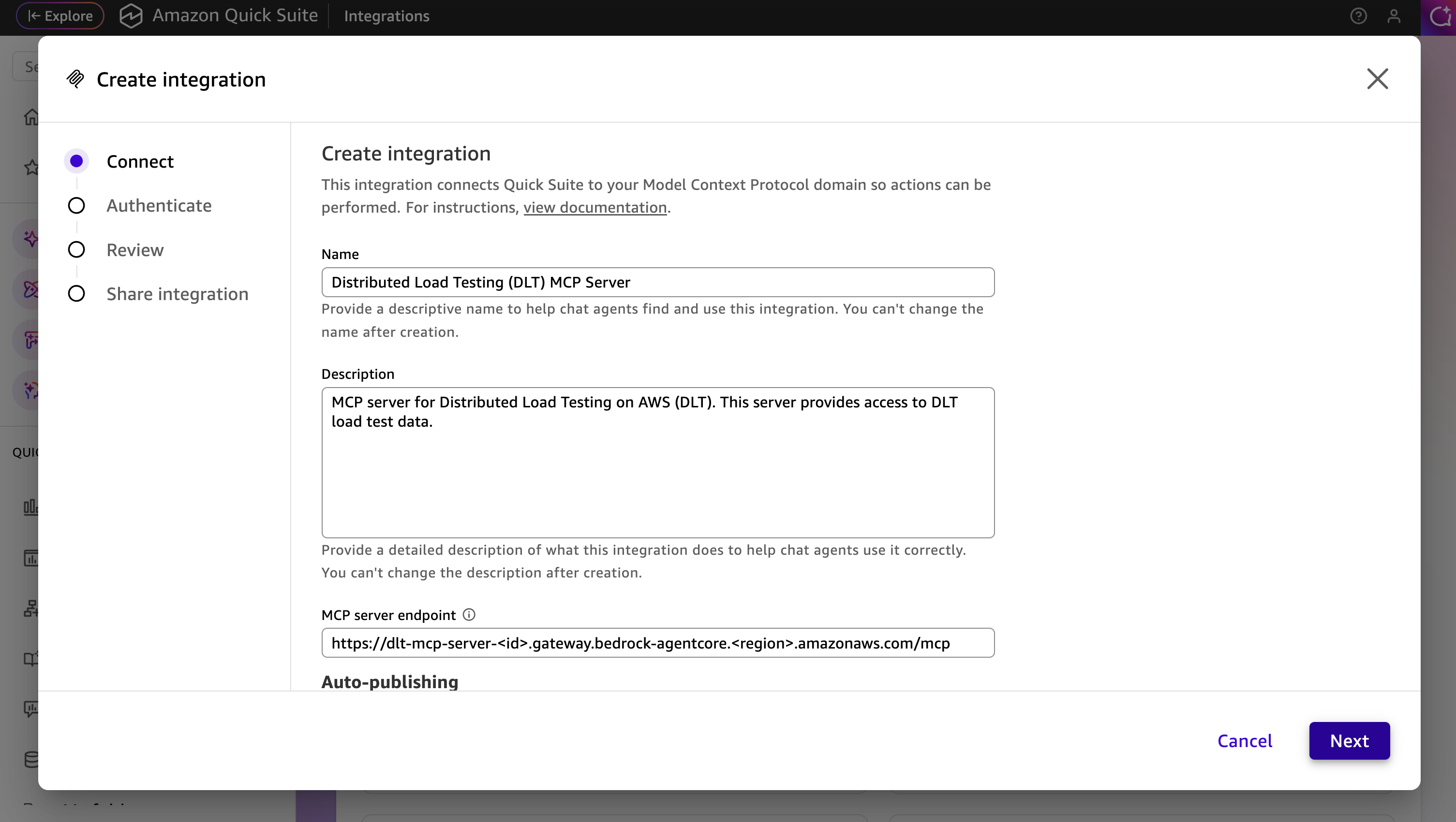 QuickSuite Configurazione del dominio MCP Tool
