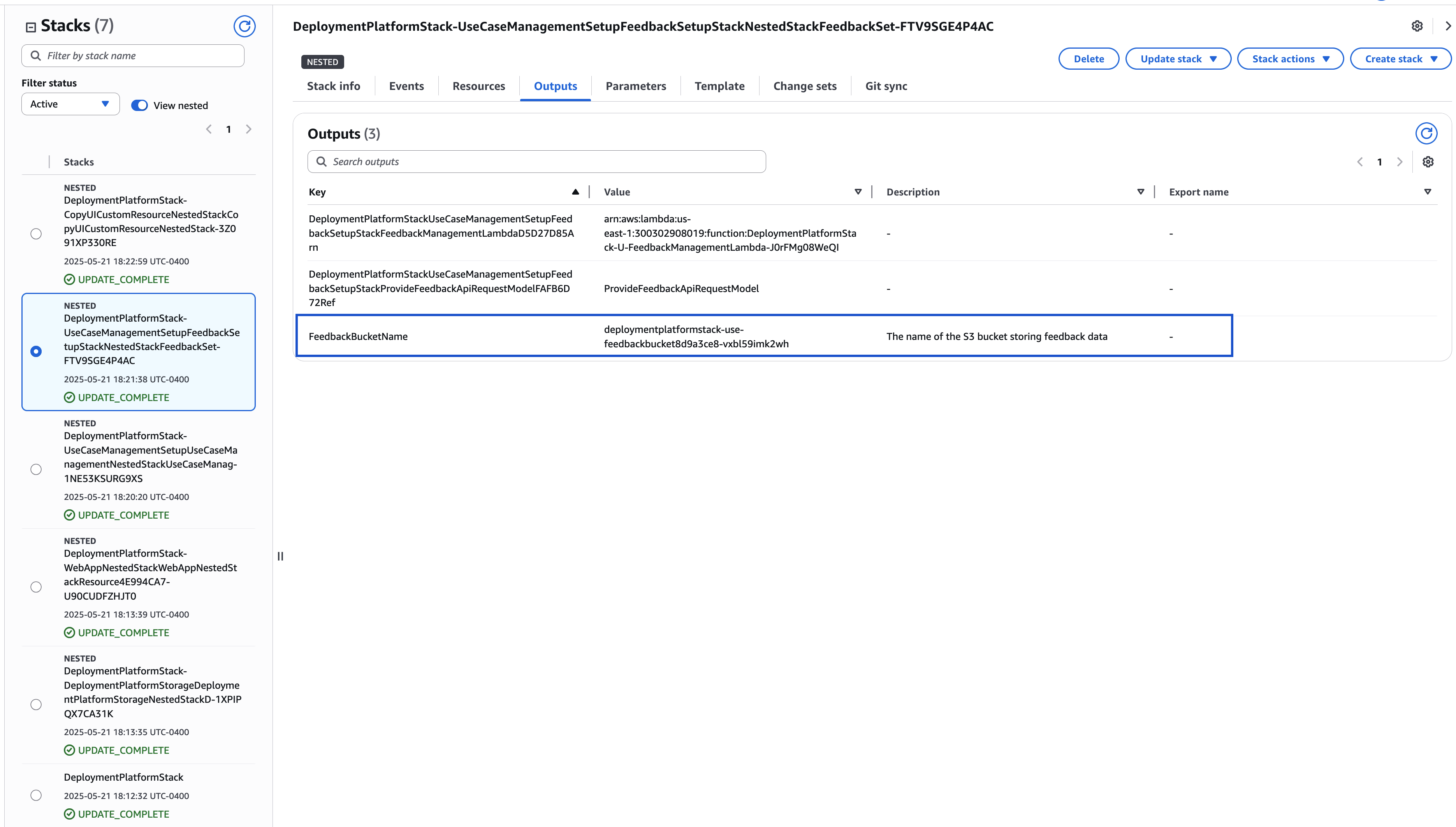 output del bucket di feedback